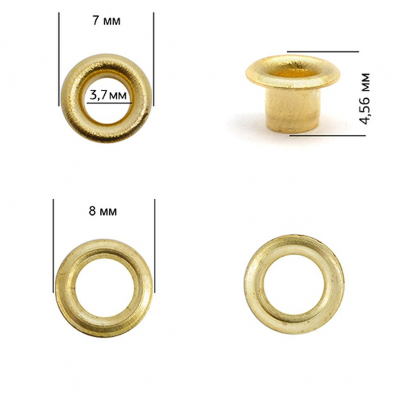 Люверсы сталь New Star №1,7 (? 3,7мм, h 4,56мм) цв. золото уп. 100шт