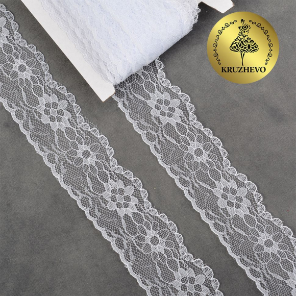 Кружево-трикотаж KRUZHEVO арт.TBY 1664 шир.40мм цв.01 белый, уп.27,4м