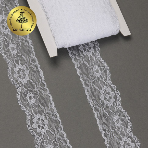 Кружево-трикотаж KRUZHEVO арт.TBY 1664 шир.40мм цв.01 белый, уп.27,4м