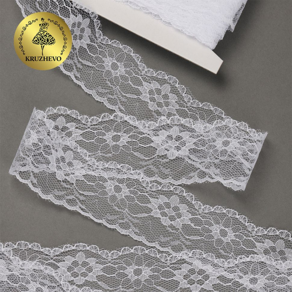 Кружево-трикотаж KRUZHEVO арт.TBY 1664 шир.40мм цв.01 белый, уп.27,4м