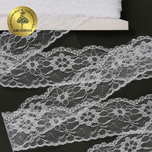 Кружево-трикотаж KRUZHEVO арт.TBY 1664 шир.40мм цв.01 белый, уп.27,4м