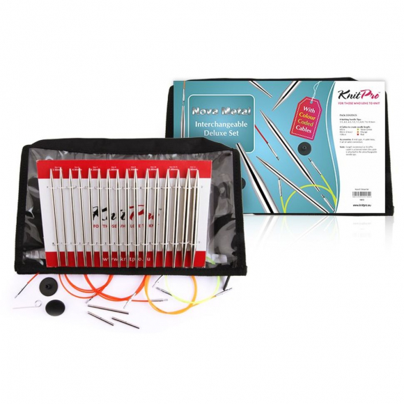 10613 Knit Pro Набор Deluxe Set  съемных спиц для вязания Nova Metal никелированная латунь, серебристый, 8 видов спиц в наборе