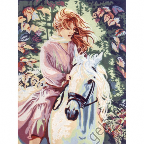 Канва жесткая с рисунком "Рыжая наездница"