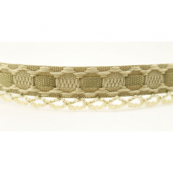 Тесьма декоративная, 16 мм, бежево-серая с кружевной отделкой и лентой