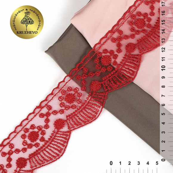 Кружево на жесткой сетке Exclusive арт.TBY J2052W-2 шир.55мм цв.R2915 т.красный уп.13,71м