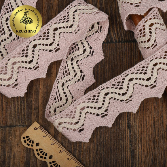 Кружево хлопковое KRUZHEVO 37 мм TR.K-108122 цв.05 розовый с кремом уп.5м