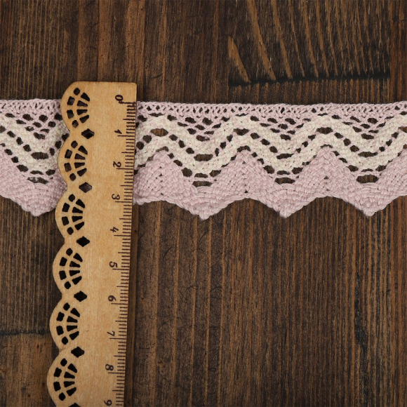 Кружево хлопковое KRUZHEVO 37 мм TR.K-108122 цв.05 розовый с кремом уп.5м