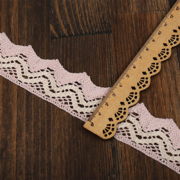 Кружево хлопковое KRUZHEVO 37 мм TR.K-108122 цв.05 розовый с кремом уп.5м
