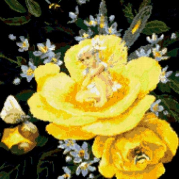 Набор для вышивания KUSTOM KRAFTS арт.98297 Фея на желтом пионе 35,6х35,6 см