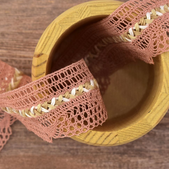 Мерсеризованное хлопковое кружево, 35 мм, цвет холодно-розовый