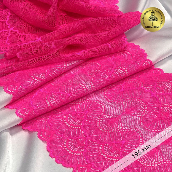 Кружево-стрейч KRUZHEVO арт.TBY.8034 шир.195мм цв.A1402 розовый неон уп.3м Кружево-стрейч KRUZHEVO арт.TBY.8034 шир.195мм цв.A1402 розовый неон уп.3м