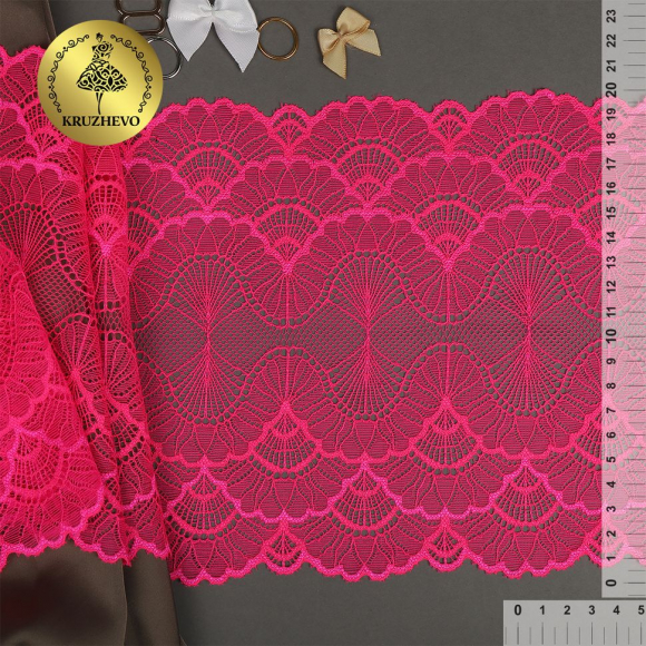 Кружево-стрейч KRUZHEVO арт.TBY.8034 шир.195мм цв.A1402 розовый неон уп.3м Кружево-стрейч KRUZHEVO арт.TBY.8034 шир.195мм цв.A1402 розовый неон уп.3м