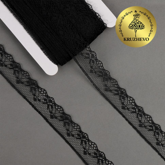 Кружево-трикотаж KRUZHEVO арт.TBY 1669 шир.20мм цв.10 черный, уп.27,4м