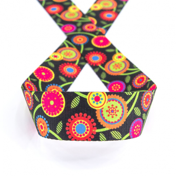 109288_Тесьма ременная декоративная, 30 мм, цвет черный с узором, 10 м