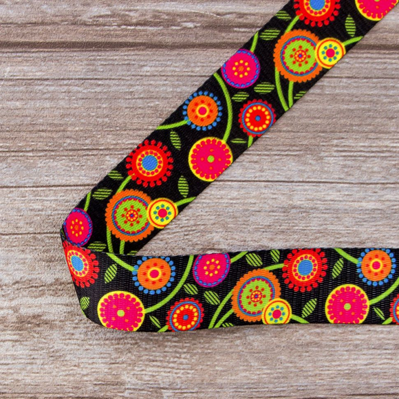 109288_Тесьма ременная декоративная, 30 мм, цвет черный с узором, 10 м