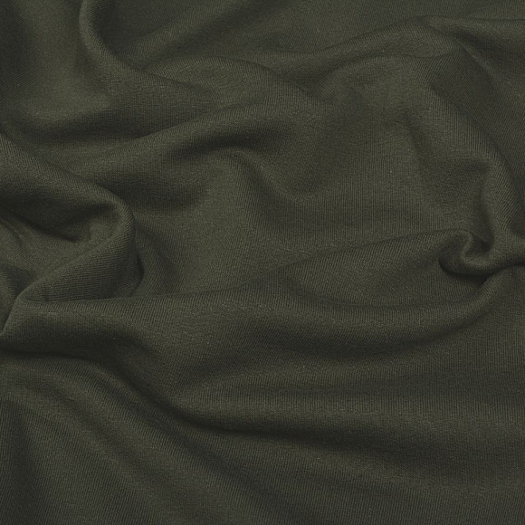 Ткань трикотаж Футер 2х нитка начес хлопок 190г опененд 100+100 хаки 19-0415 пач.20-25кг