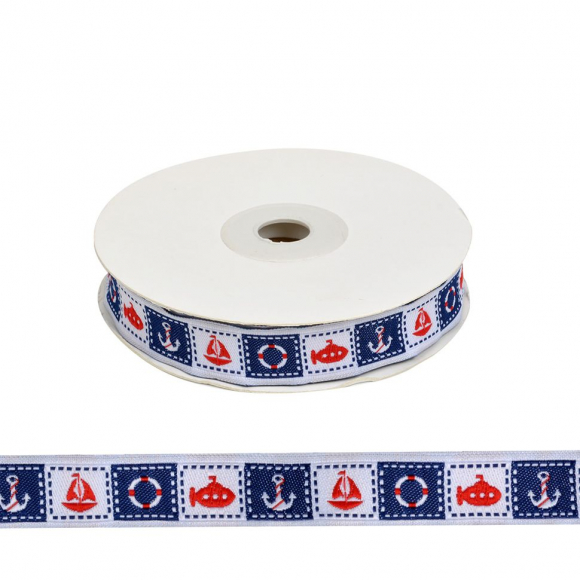 Лента (тесьма) жаккардовая арт.VB.4131515 шир. 15мм цв.белый/красный/синий уп.10 м