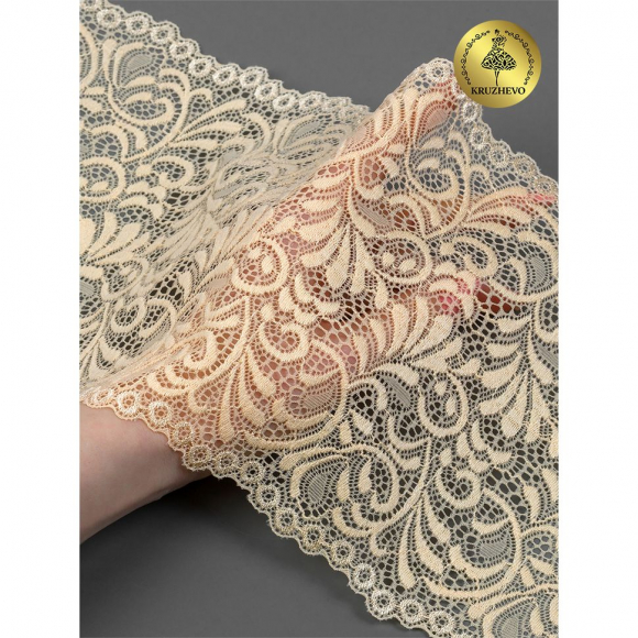 Кружево-стрейч KRUZHEVO арт.TBY 8012 шир.180мм цв.126 бежевый песочный уп.20м Кружево-стрейч KRUZHEVO арт.TBY 8012 шир.180мм цв.126 бежевый песочный уп.20м