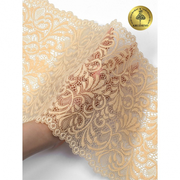 Кружево-стрейч KRUZHEVO арт.TBY 8012 шир.180мм цв.126 бежевый песочный уп.20м Кружево-стрейч KRUZHEVO арт.TBY 8012 шир.180мм цв.126 бежевый песочный уп.20м