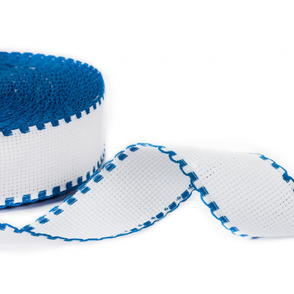 Канва Gamma KT-35 лента Aida №14 100% хлопок 35мм х 25м цв.белый, синий