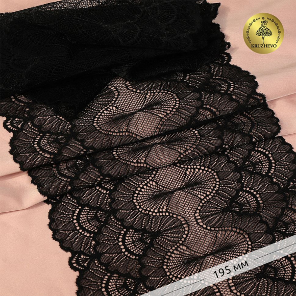 Кружево-стрейч KRUZHEVO арт.TBY.8034 шир.195мм цв.02 черный уп.18м