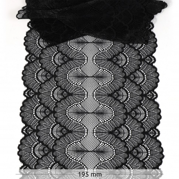 Кружево-стрейч KRUZHEVO арт.TBY.8034 шир.195мм цв.02 черный уп.18м