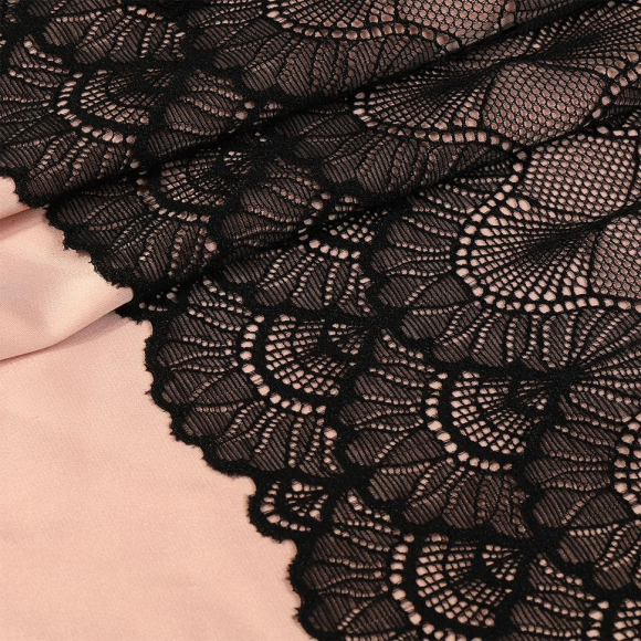 Кружево-стрейч KRUZHEVO арт.TBY.8034 шир.195мм цв.02 черный уп.18м