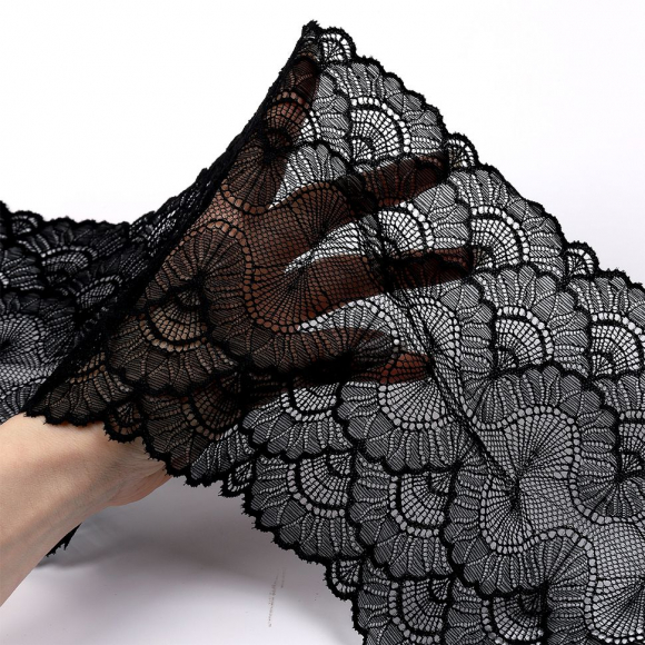 Кружево-стрейч KRUZHEVO арт.TBY.8034 шир.195мм цв.02 черный уп.18м