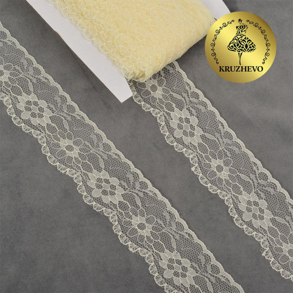 Кружево-трикотаж KRUZHEVO арт.TBY 1664 шир.40мм цв.02 молочный, уп.27,4м