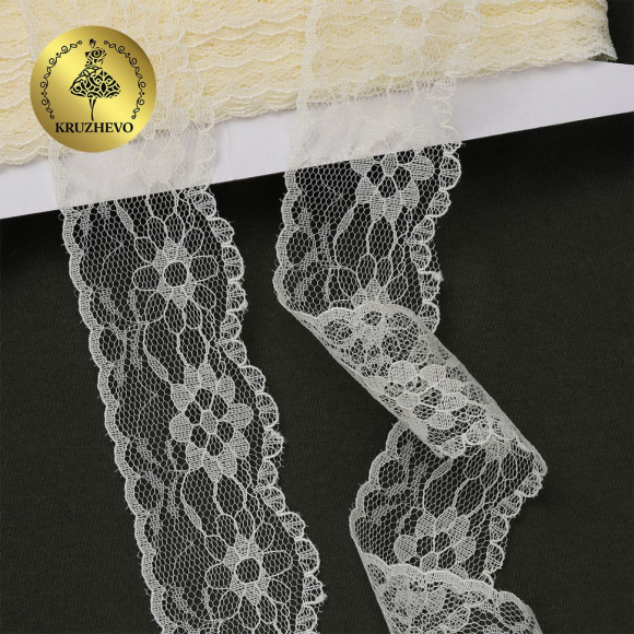 Кружево-трикотаж KRUZHEVO арт.TBY 1664 шир.40мм цв.02 молочный, уп.27,4м