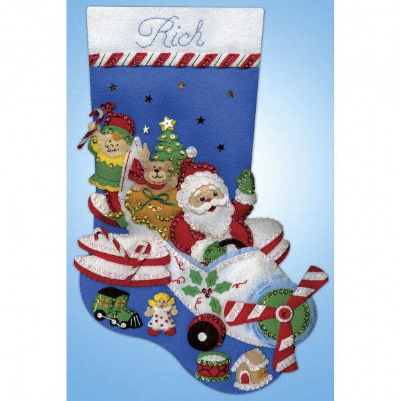 Набор для вышивания сапожка для подарков "Летящий Санта"