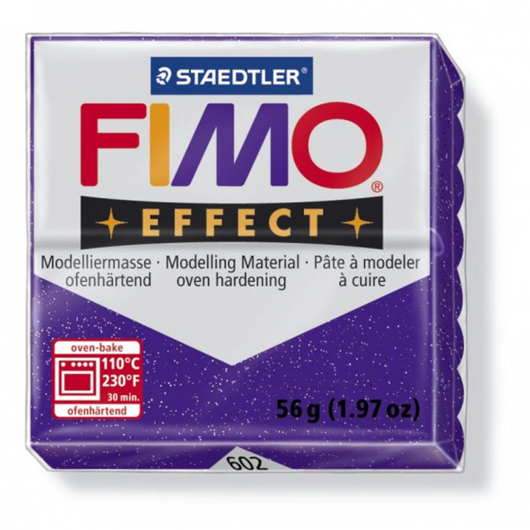 FIMO Effect полимерная глина, запекаемая в печке, уп. 56г цв.фиолетовый с блестками, арт.8020-602