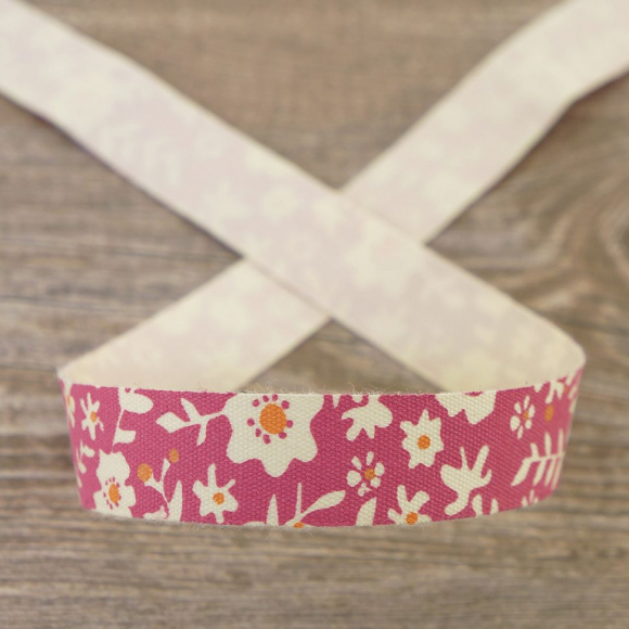 85503_Лента хлопковая на картонной катушке "Цветы: розовый с оранжевым"