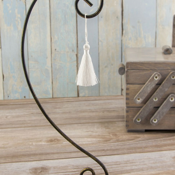 183429_Кисть декоративная на шнуре, длина 60 мм, цвет белый