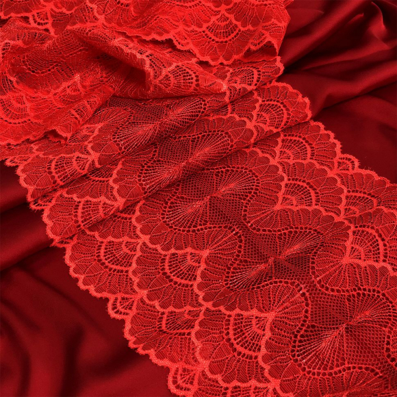 Кружево-стрейч KRUZHEVO арт.TBY.8034 шир.195мм цв.SD163 красный уп.3м