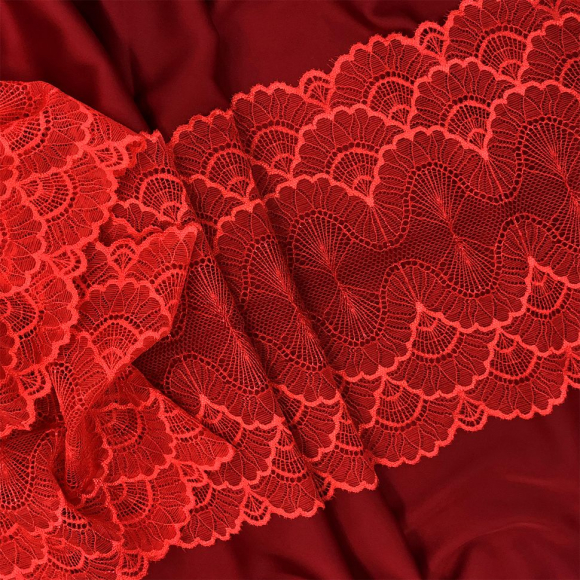 Кружево-стрейч KRUZHEVO арт.TBY.8034 шир.195мм цв.SD163 красный уп.3м