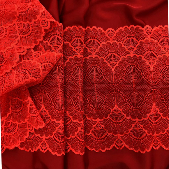 Кружево-стрейч KRUZHEVO арт.TBY.8034 шир.195мм цв.SD163 красный уп.3м