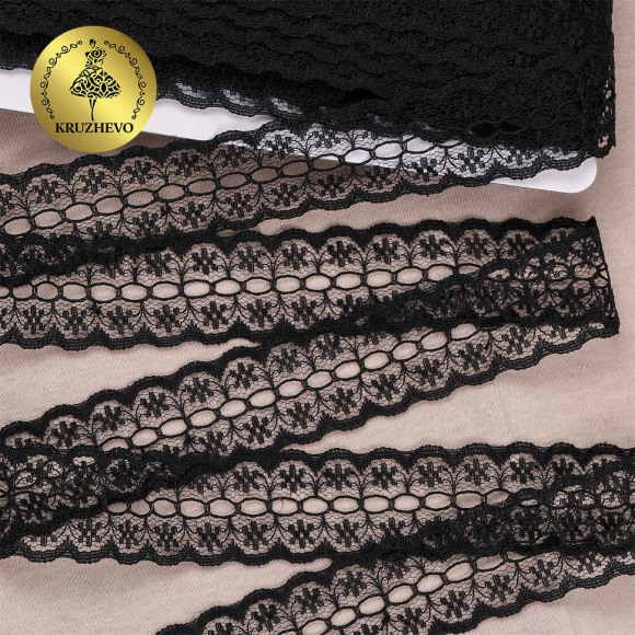 Кружево-трикотаж KRUZHEVO арт.TBY 1670 шир.28мм цв.10 черный, уп.27,4м Кружево-трикотаж KRUZHEVO арт.TBY 1670 шир.28мм цв.10 черный, уп.27,4м