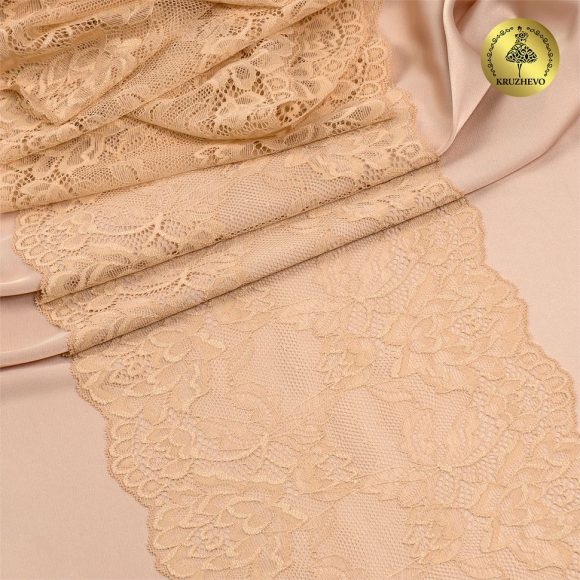 Кружево-стрейч KRUZHEVO арт.TBY.L838 шир.180мм цв.S180 бежевый уп.25м