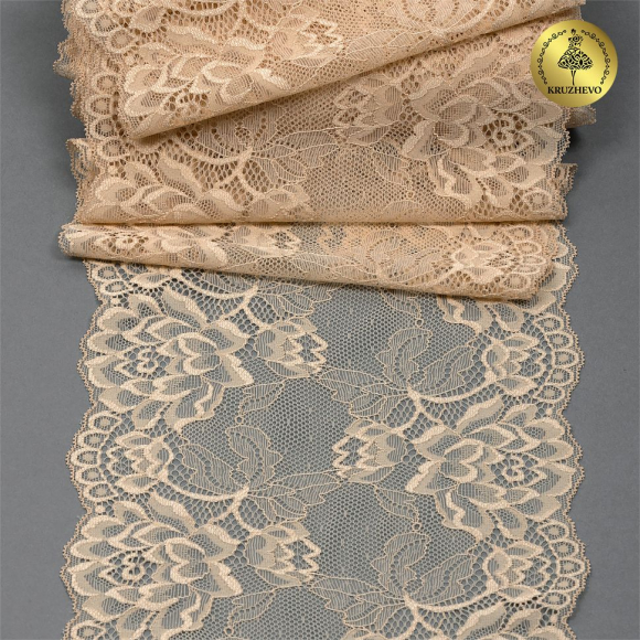 Кружево-стрейч KRUZHEVO арт.TBY.L838 шир.180мм цв.S180 бежевый уп.25м
