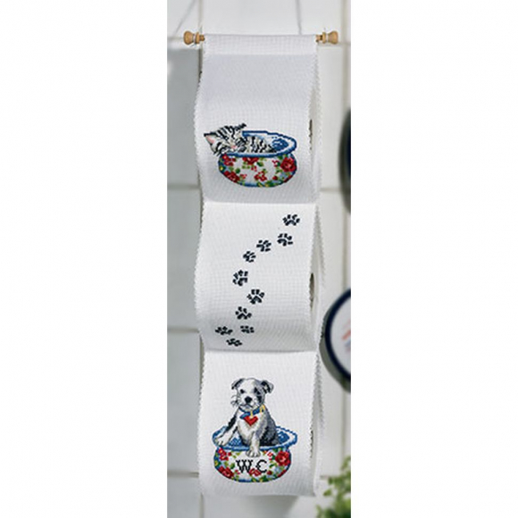 Набор для вышивания PERMIN арт.41-1689 Держатель для туалетной бумаги Верные друзья 12х60 см