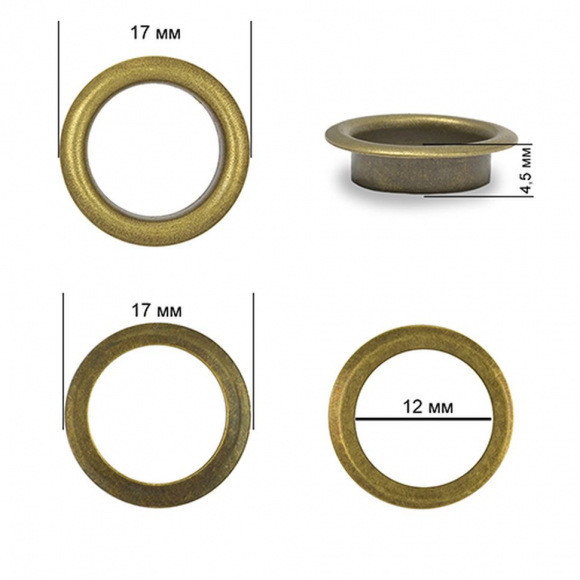 Люверсы сталь TBY.2092 №26 (? 12мм, h 4,5мм) цв. антик уп. 250шт Люверсы сталь TBY.2092 №26 (? 12мм, h 4,5мм) цв. антик уп. 250шт