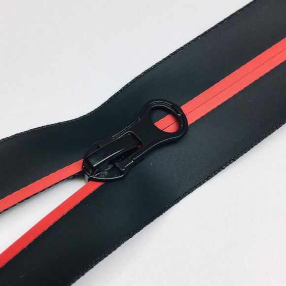 Молния спираль №7 разъем 65см водостойкая D519 красный черная тесьма