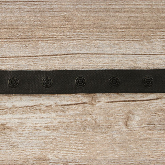 181823_Тесьма пришивная с кнопками, 18 мм, 15 м, цвет 01 черный