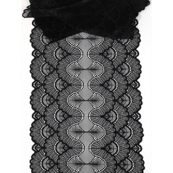 Кружево-стрейч KRUZHEVO арт.TBY.8034 шир.195мм цв.02 черный уп.2,7м