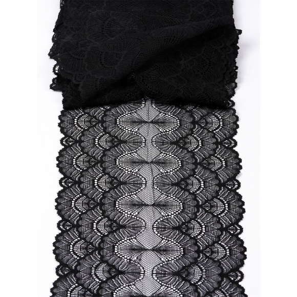 Кружево-стрейч KRUZHEVO арт.TBY.8034 шир.195мм цв.02 черный уп.2,7м
