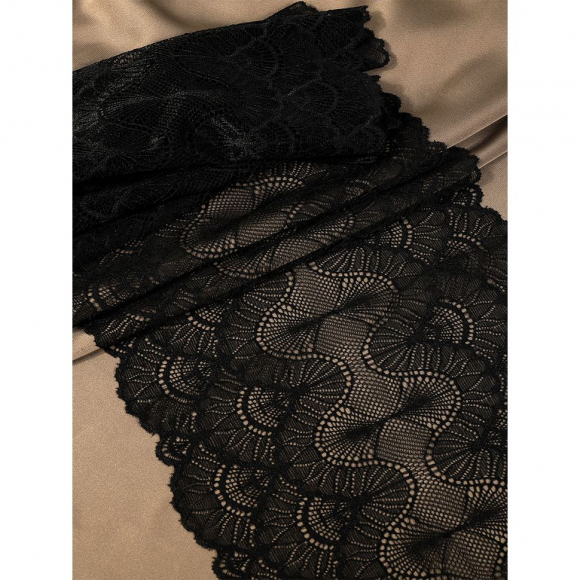 Кружево-стрейч KRUZHEVO арт.TBY.8034 шир.195мм цв.02 черный уп.2,7м