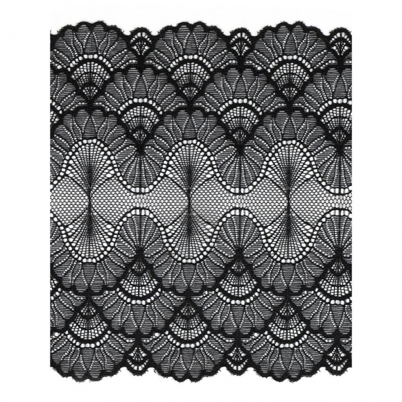 Кружево-стрейч KRUZHEVO арт.TBY.8034 шир.195мм цв.02 черный уп.2,7м