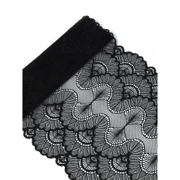 Кружево-стрейч KRUZHEVO арт.TBY.8034 шир.195мм цв.02 черный уп.2,7м
