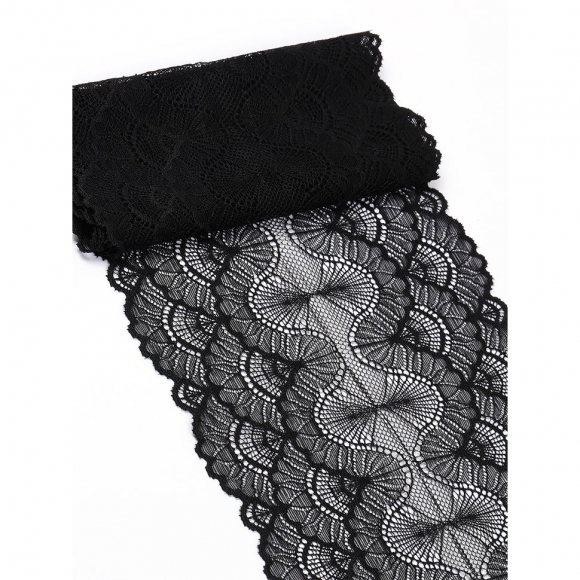 Кружево-стрейч KRUZHEVO арт.TBY.8034 шир.195мм цв.02 черный уп.2,7м